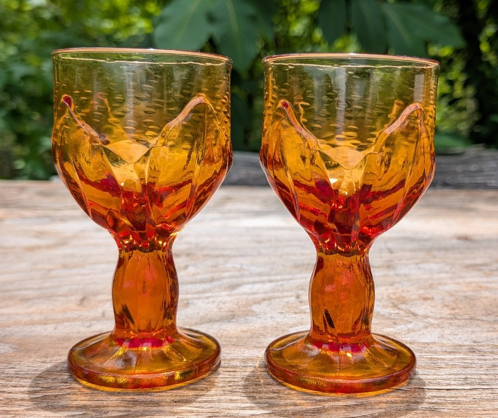 Vintage Franciscan Cabaret Persimmon Wine Glasses Amber Set of 2 Tiffin 5.5"